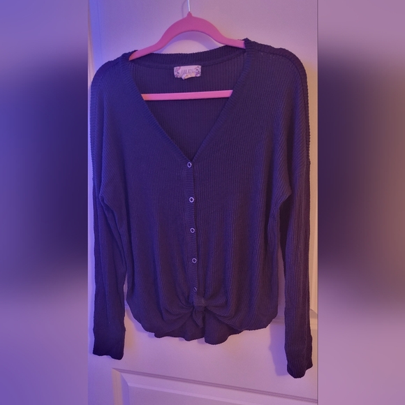 3 Pink Rose Women's Ribbed Button-Up Tops With Tie Front Detail Size L - Picture 4 of 10